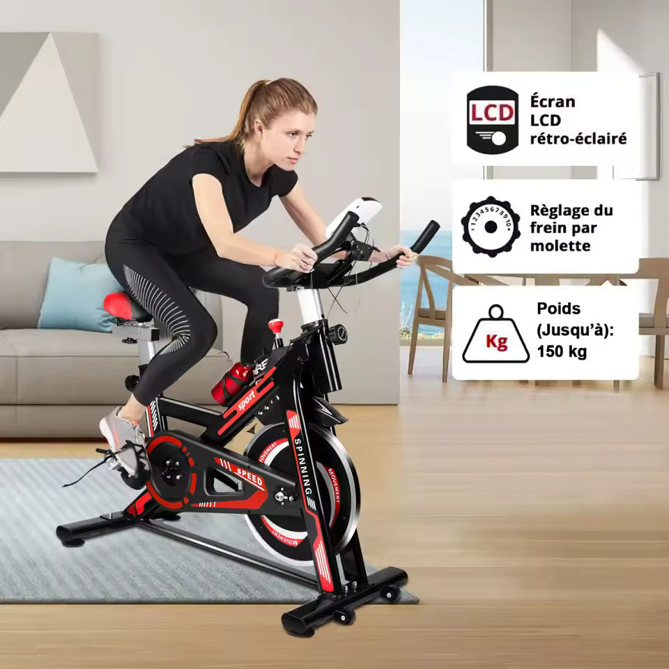 Vélo d'exercice Ergomètre à domicile avec résistance réglable Vélo d'intérieur Écran LCD Capacité de charge de 150 kg